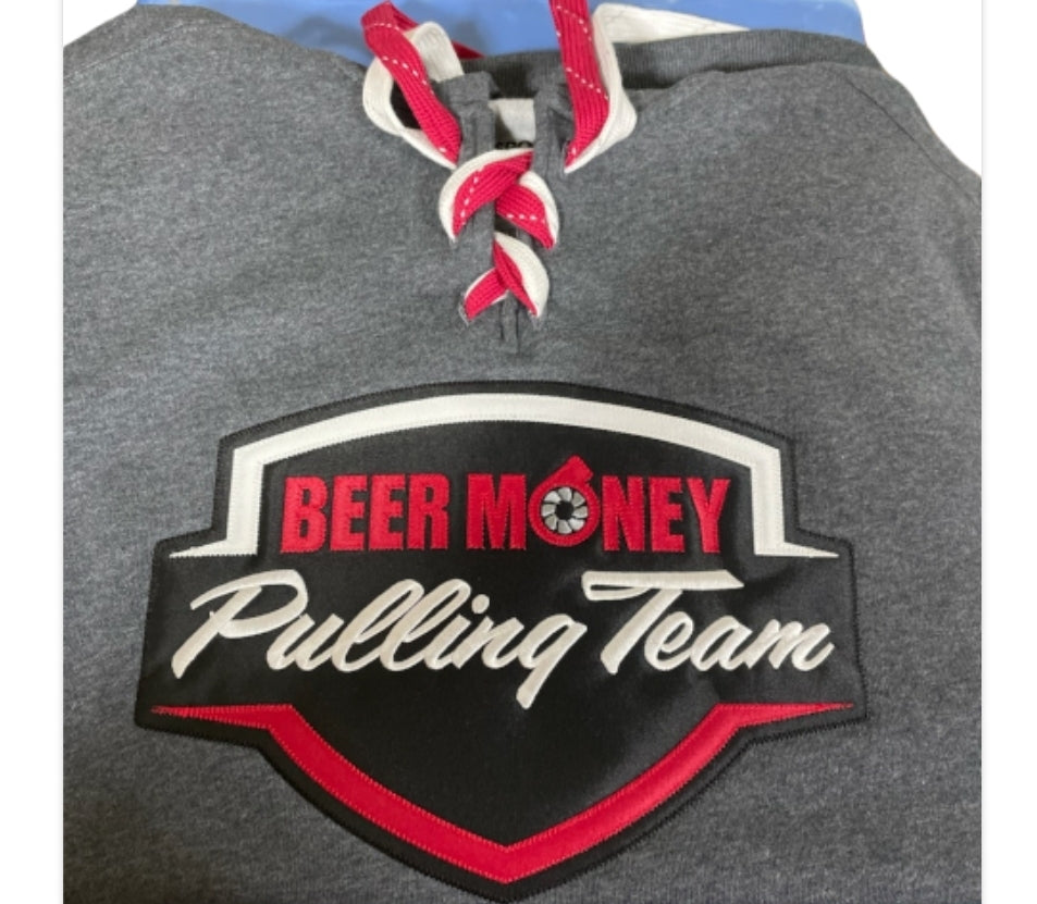 BMPT - Beer Money Pulling Team ’22 Applique Lace Up Hockey Sweatshirt